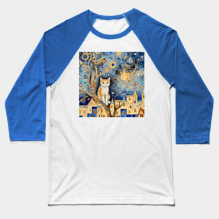 Klimt Cat in Starry Night Tree Baseball T-Shirt