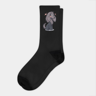 Cute Black Afghan Hound With Silky Hair and Fluffy Ears – Adorable Dog Art Design Socks