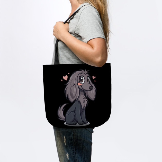 Cute Black Afghan Hound With Silky Hair and Fluffy Ears – Adorable Dog Art Design by IamActiveDog