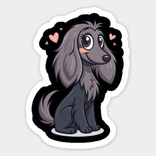 Cute Black Afghan Hound With Silky Hair and Fluffy Ears – Adorable Dog Art Design Magnet