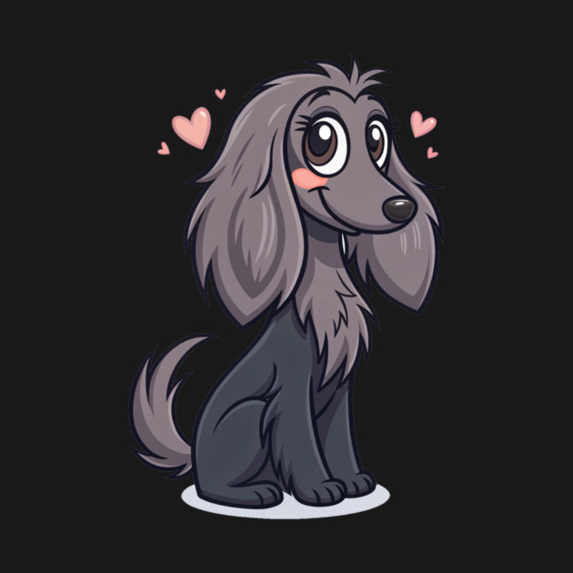 Cute Black Afghan Hound With Silky Hair and Fluffy Ears – Adorable Dog Art Design by IamActiveDog