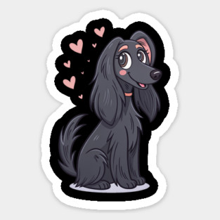 Cute Black Afghan Hound with Silky Long Hair Sticker