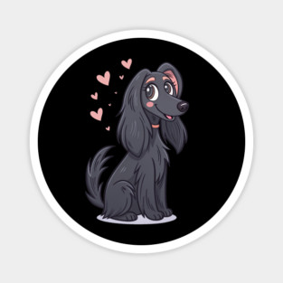 Cute Black Afghan Hound with Silky Long Hair Magnet