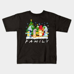 Cute Bluey Family Santa Claus Merry Christmas Kids T-Shirt