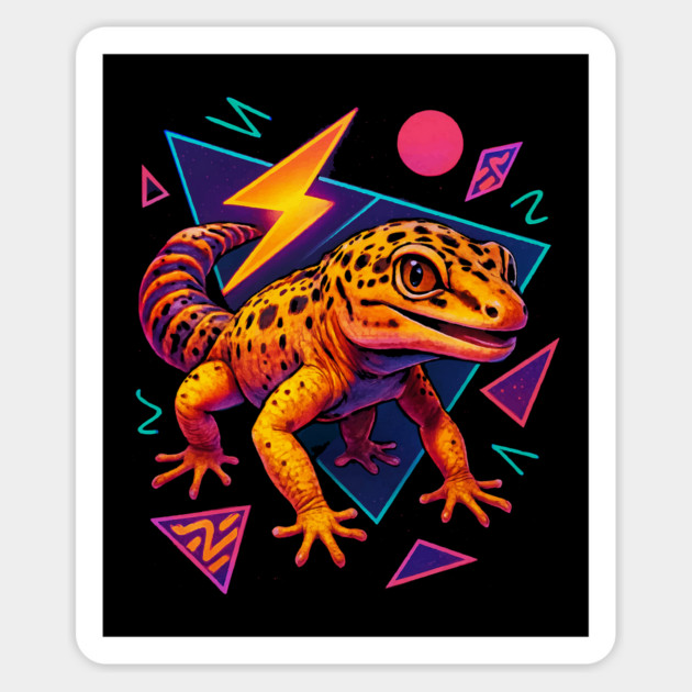 Retro Neon Enigma Leopard Gecko Magnet by Reptiq's Store