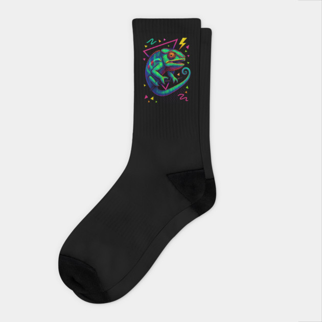 Retro Neon Panther Chameleon Socks by Reptiq's Store