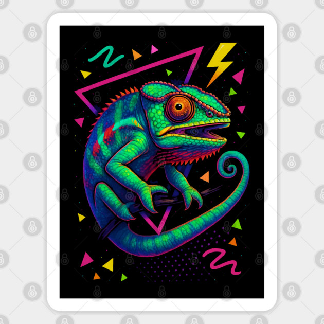 Retro Neon Panther Chameleon Sticker by Reptiq's Store