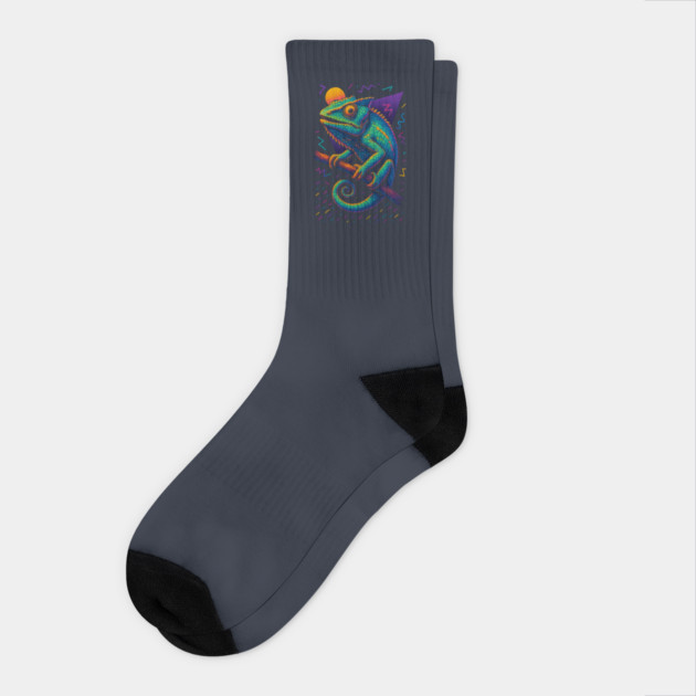 Retro Neon Cuban False Chameleon Socks by Reptiq's Store
