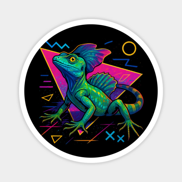 Retro Neon Brown Basilisk Magnet by Reptiq's Store