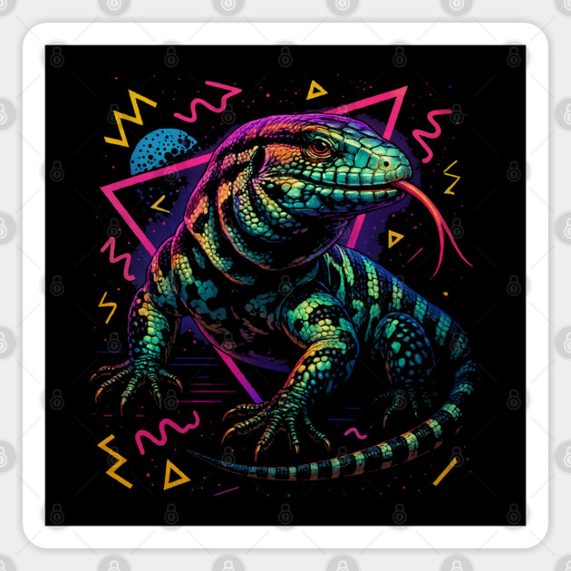 Retro Neon Argentine Black and White Tegu Sticker by Reptiq's Store