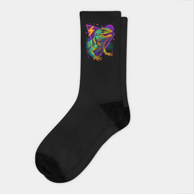 Retro Neon Eastern Collared Lizard Socks by Reptiq's Store