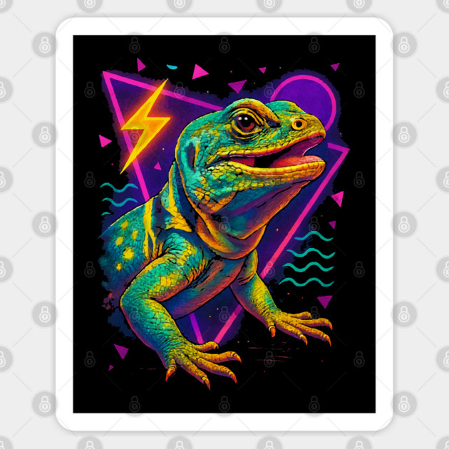 Retro Neon Eastern Collared Lizard Sticker by Reptiq's Store