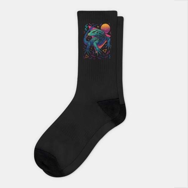 Retro Neon Blue Tree Monitor Socks by Reptiq's Store