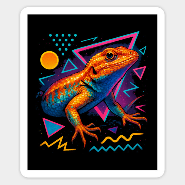 Retro Neon Side Blotched Lizard Magnet by Reptiq's Store