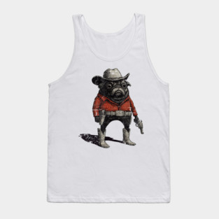 Cowboy Pug Dog Funny Western Outfit Red Pug Cowboy Meme Tank Top