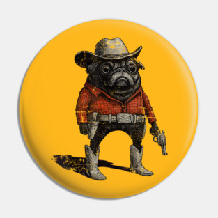 Cowboy Pug Dog Funny Western Outfit Red Pug Cowboy Meme Pin