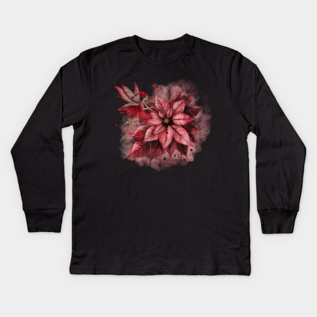 Poinsettia Fairy Kids Long Sleeve T-Shirt by H. R. Sinclair