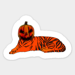 Bold Spooky Tiger in Jack-o’-Lantern Hat – animalsinhats Sticker