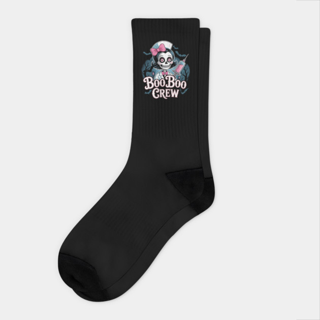 Boo Boo Crew Skeleton Nurse Halloween Design Socks by Designed By Marty