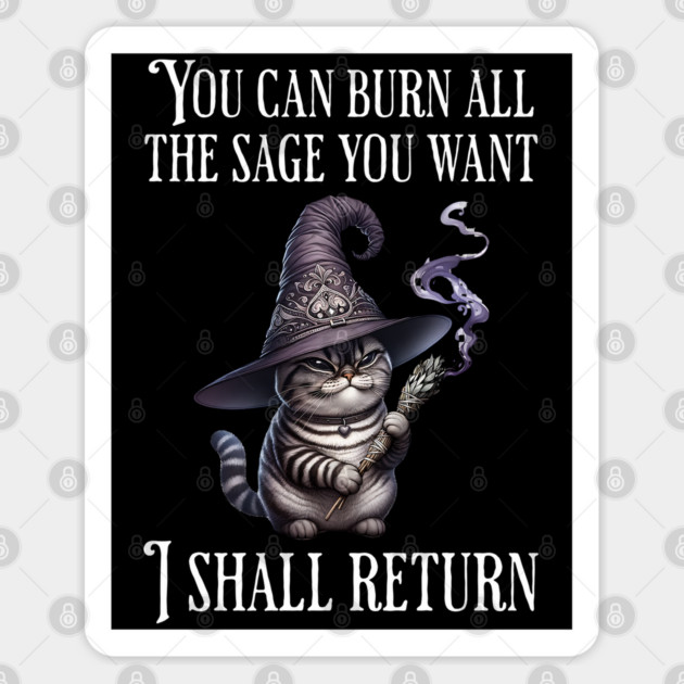 You Can Burn All The Sage You Want, I Shall Return, funny sly cat smudging Sticker by Luxinda