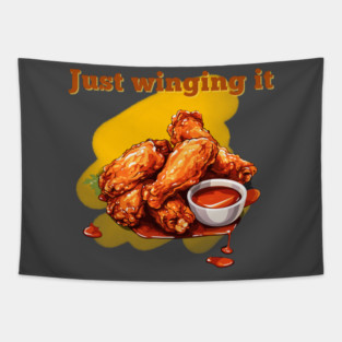 Just Winging It – Funny Chicken Wings Design Tapestry