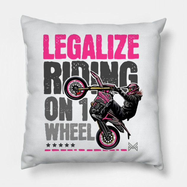 Girl Motorcycle Stunt Art | Wheelie Sportbike Illustration Pillow by monsalveautos