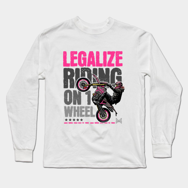 Girl Motorcycle Stunt Art | Wheelie Sportbike Illustration Long Sleeve T-Shirt by monsalveautos