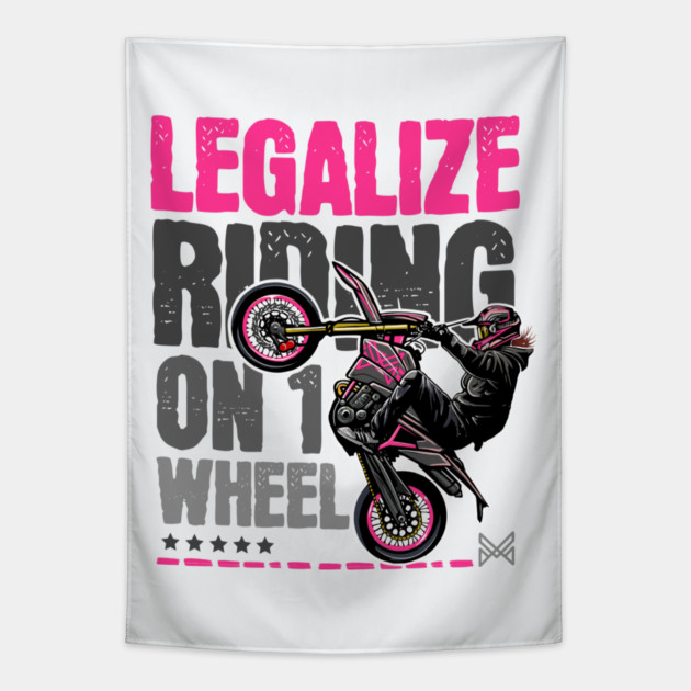 Girl Motorcycle Stunt Art | Wheelie Sportbike Illustration Tapestry by monsalveautos