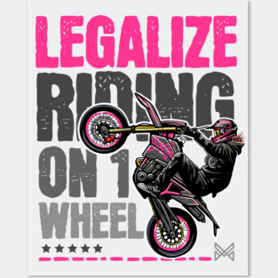 Girl Motorcycle Stunt Art | Wheelie Sportbike Illustration Posters and Art