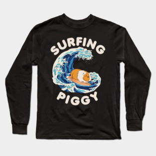 Guinea Pig Surfing Piggy Graphic Guinea Pig Owner Cavy Animal Lover Long Sleeve T-Shirt