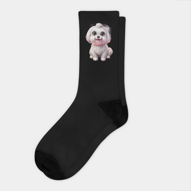 Cute Maltese Dog Cartoon | Adorable White Puppy Illustration for Dog Lovers Socks by IamActiveDog