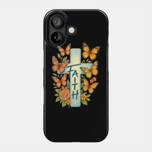 Faith Cross Butterfly Floral Christian Religious Shirt Phone Case