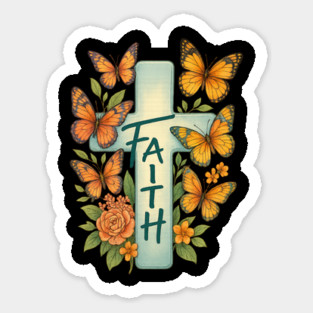 Faith Cross Butterfly Floral Christian Religious Shirt Sticker