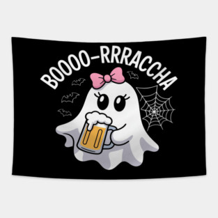 Booo-rrraaccha Funny Ghost Beer Halloween Spooky Season Tapestry