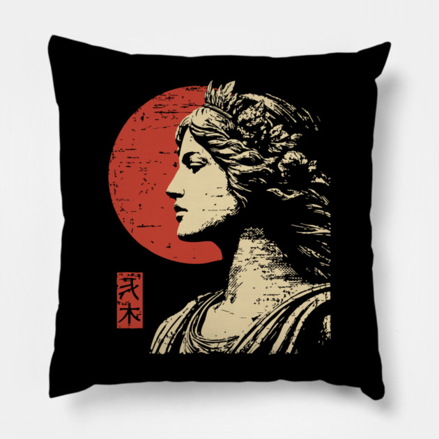 Aphrodite Greek Goddess of Love Japanese Art Style Pillow by TuncGK