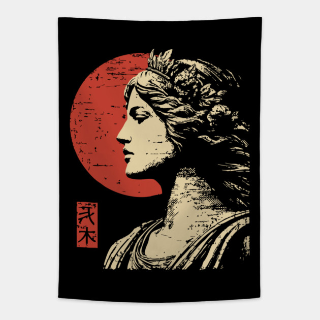 Aphrodite Greek Goddess of Love Japanese Art Style Tapestry by TuncGK
