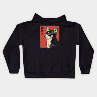 Fierce Chihuahua Portrait Vintage Japanese Art Style Kids Hoodie