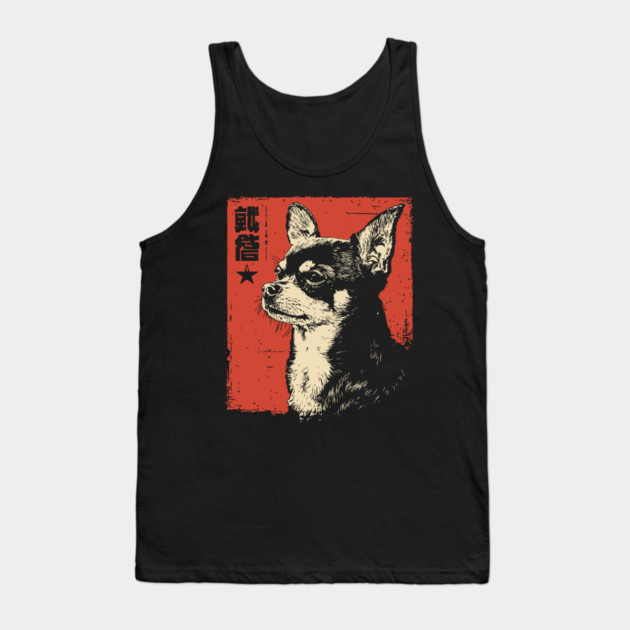 Fierce Chihuahua Portrait Vintage Japanese Art Style Tank Top by TuncGK