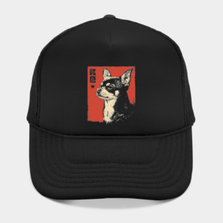 Fierce Chihuahua Portrait Vintage Japanese Art Style Hat