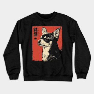 Fierce Chihuahua Portrait Vintage Japanese Art Style Crewneck Sweatshirt