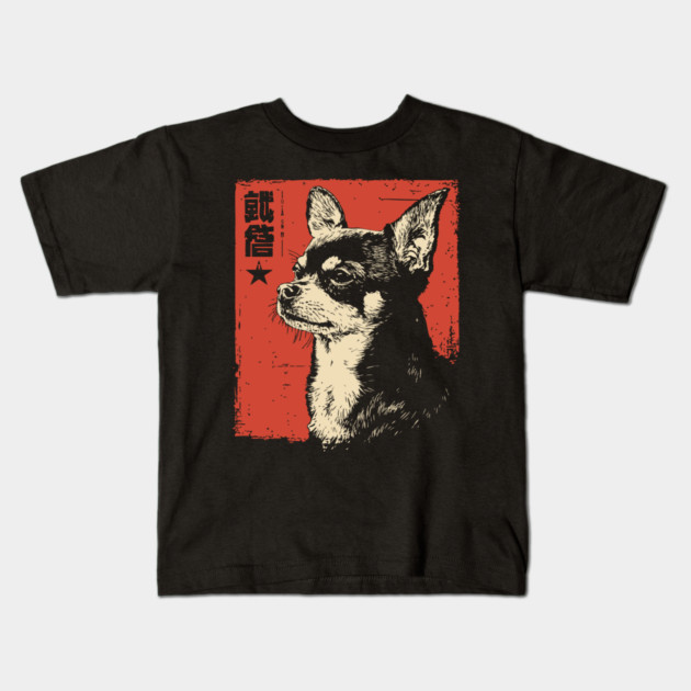 Fierce Chihuahua Portrait Vintage Japanese Art Style Kids T-Shirt by TuncGK