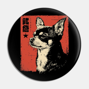 Fierce Chihuahua Portrait Vintage Japanese Art Style Pin