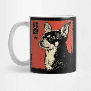 Fierce Chihuahua Portrait Vintage Japanese Art Style Mug