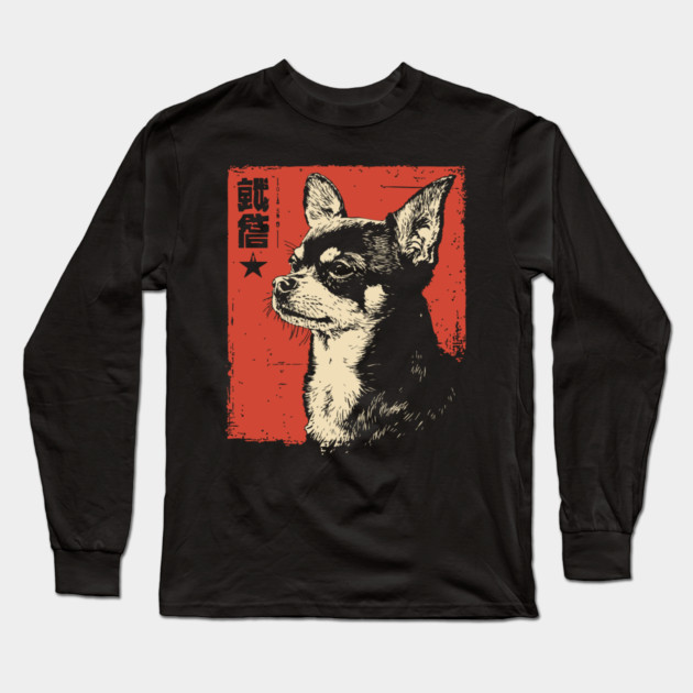 Fierce Chihuahua Portrait Vintage Japanese Art Style Long Sleeve T-Shirt by TuncGK