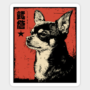 Fierce Chihuahua Portrait Vintage Japanese Art Style Sticker
