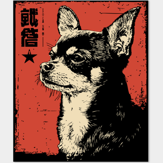 Fierce Chihuahua Portrait Vintage Japanese Art Style Wall Art by TuncGK