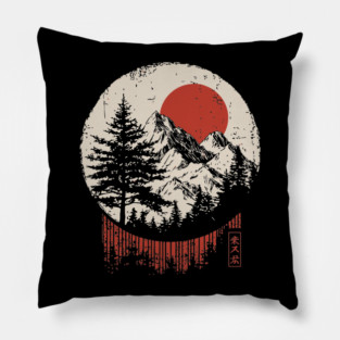 Vintage Colorado Rocky Mountains Japanese Art Style Pillow