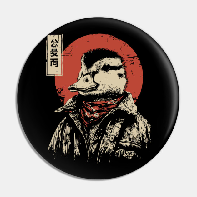 The Duck Rancher Cool Duck with Bandana Art Pin by TuncGK