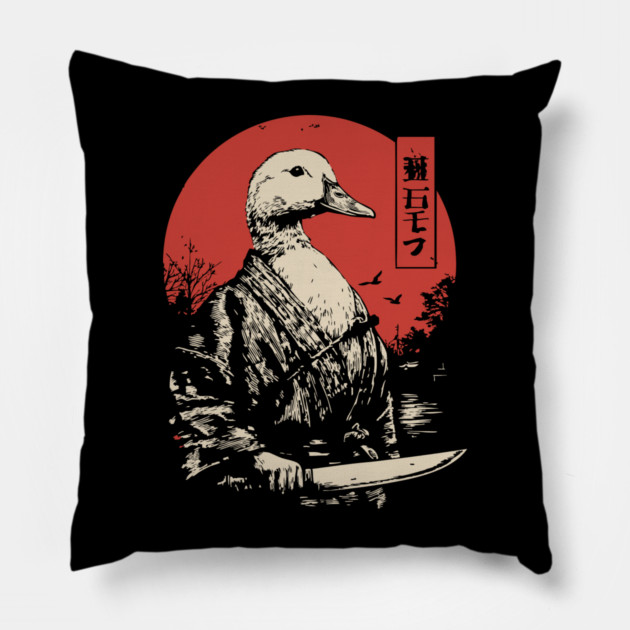 Menacing Duck with Knife Meme Japanese Ukiyo-e Pillow by TuncGK