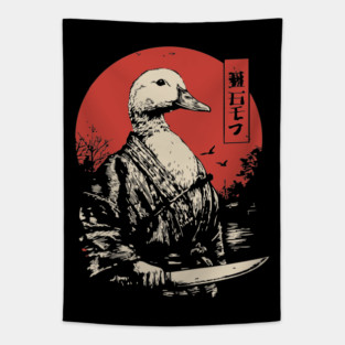 Menacing Duck with Knife Meme Japanese Ukiyo-e Tapestry